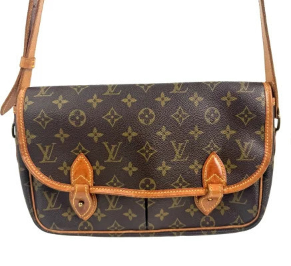 Louis Vuitton Monogram Gibeciere Shoulder Bag Canvas Leather Brown